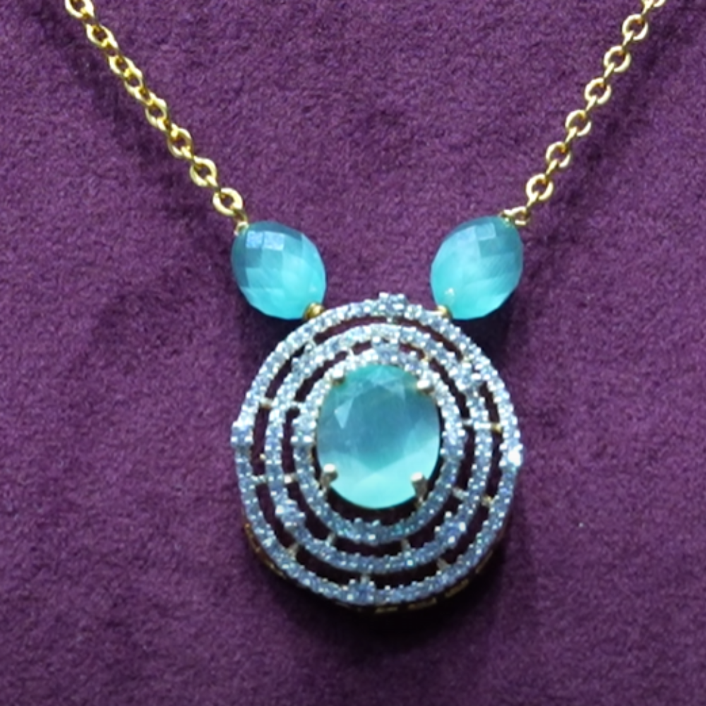 AquaCeleste Moissanite Halo Necklace