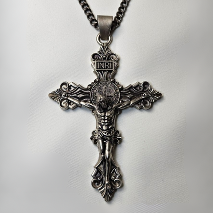 Handmade 925 Sterling Silver Crucifix INRI Jesus Cross Pendant