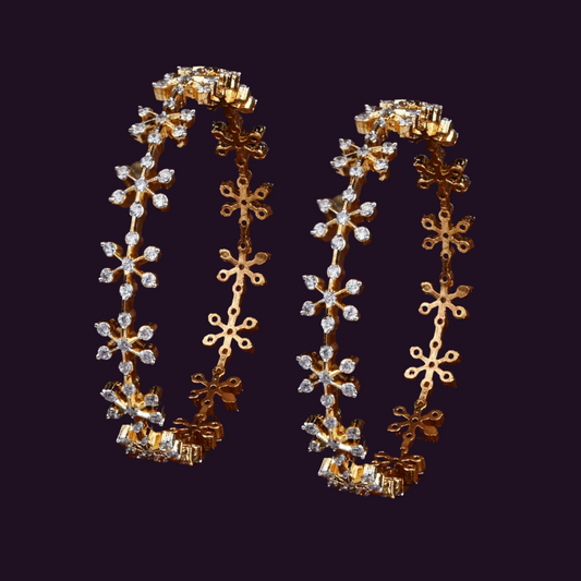 Aarika Floral Jadau AD Bangles – Gold Plated Elegance (2 Set)