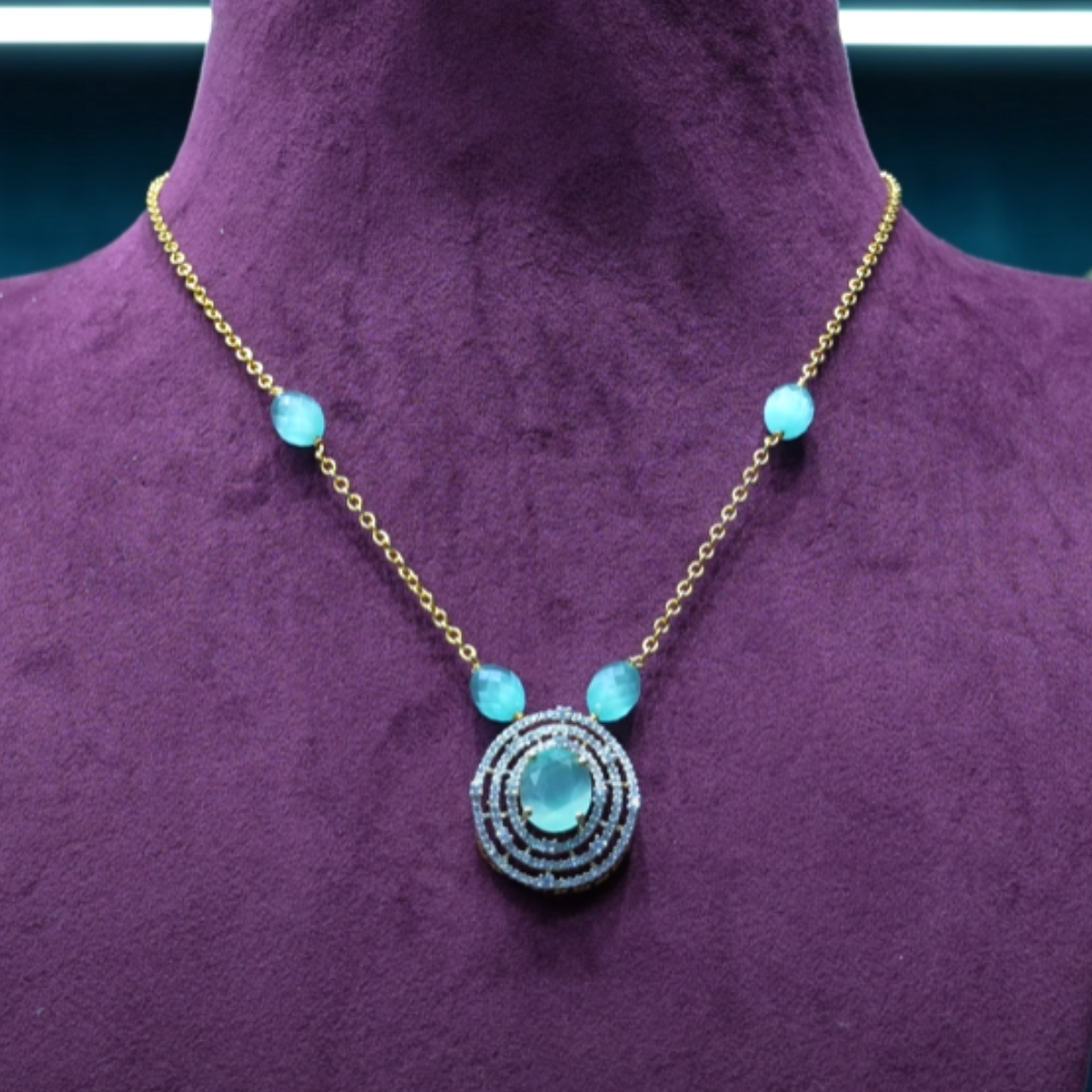 AquaCeleste Moissanite Halo Necklace
