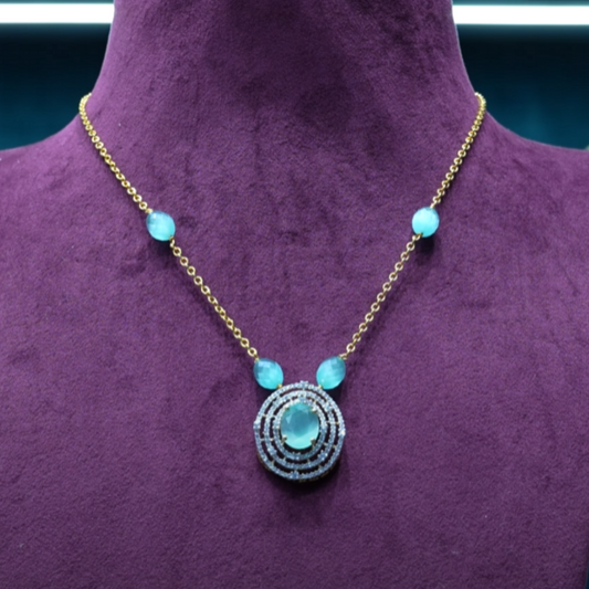 AquaCeleste Moissanite Halo Necklace